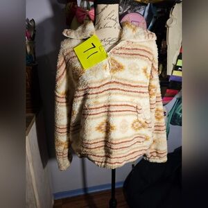 Hippie Rose Zip Up Sweater Jacket Cream Aztec Size Xlarge NWT